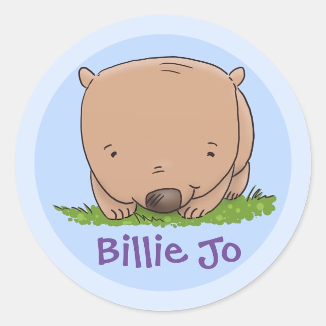 Niedliches Baby Australien Wombat Cartoon Illustra Runder Aufkleber (Vorderseite)