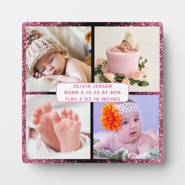 Niedliches Baby Baby Kind Geburtsstat 4 Foto Fotoplatte (Vorderseite)