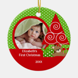 Niedliches Baby-Bärn-Mädchen-Foto-erste Keramik Ornament