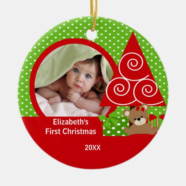 Niedliches Baby-Bärn-Mädchen-Foto-erste Keramik Ornament (Vorne)
