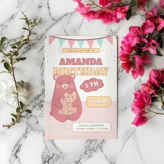 Niedliches Baby Bear 1. Geburtstag Einladung
