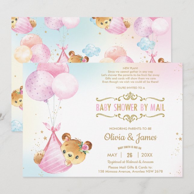 Niedliches Baby Bear Girl Virtual Baby Dusche per  Einladung (Vorne/Hinten)