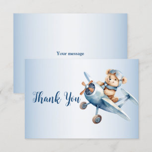 Niedliches Baby Bear Pilot Blue Flugzeug Schöne Dankeskarte