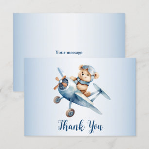 Niedliches Baby Bear Pilot Blue Flugzeug Schöne Dankeskarte