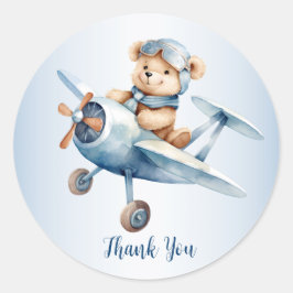 Niedliches Baby Bear Pilot Blue Flugzeug Schöne Runder Aufkleber