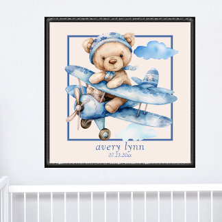 Niedliches Baby Bear & Toy Airplane Kinderzimmer K Poster