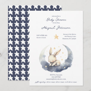 Niedliches Baby Bunny auf dem Mond mit Stars Baby Einladung