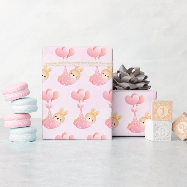 Niedliches Baby-Bunny im Herzen-Blanket-Muster Geschenkpapier (Babyparty)