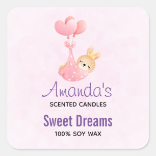Niedliches Baby Bunny in einem Herz Blanket Candle Quadratischer Aufkleber