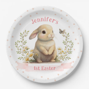 Niedliches Baby Bunny mit Butterfly 1. Osterfest P Pappteller
