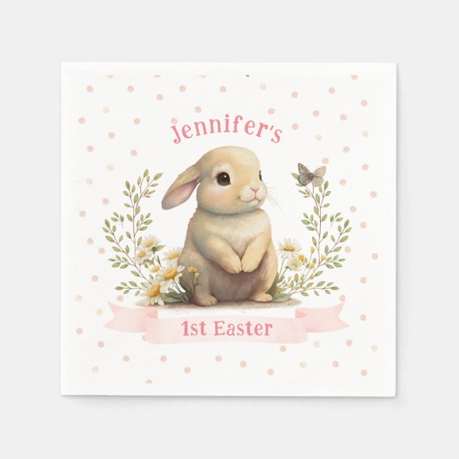 Niedliches Baby Bunny mit Butterfly 1. Osterfest P Serviette (Vorderseite)