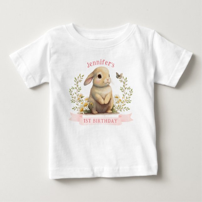 Niedliches Baby Bunny mit Butterfly Oster Geburtst Baby T-shirt (Vorderseite)