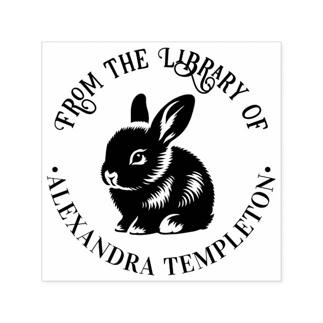 Niedliches Baby Bunny Rabbit "From the Library" #1 Permastempel (Design)