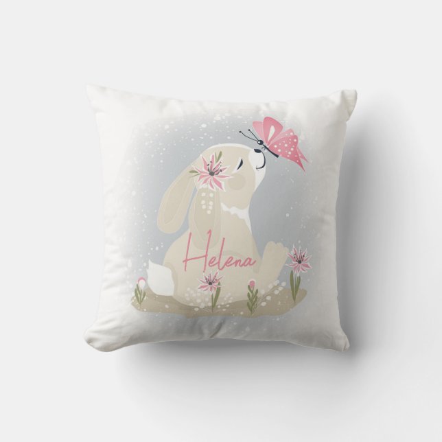 Niedliches Baby Bunny und Schmetterling. Dekokisse Kissen (Vorderseite)