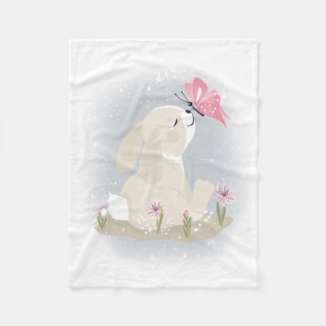 Niedliches Baby Bunny und Schmetterling. Fleecedecke (Vorderseite)