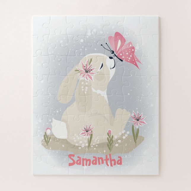 Niedliches Baby Bunny und Schmetterling. Jigsaw Pu (Vertikal)