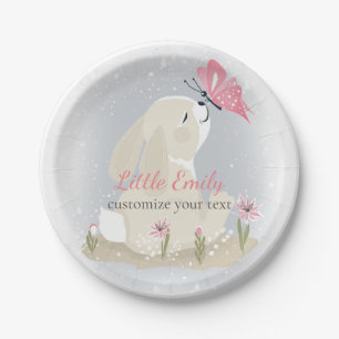 Niedliches Baby Bunny und Schmetterling.Papierplat Pappteller
