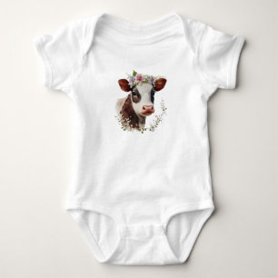 Niedliches Baby-Calf mit Blume auf Kopf Baby Strampler