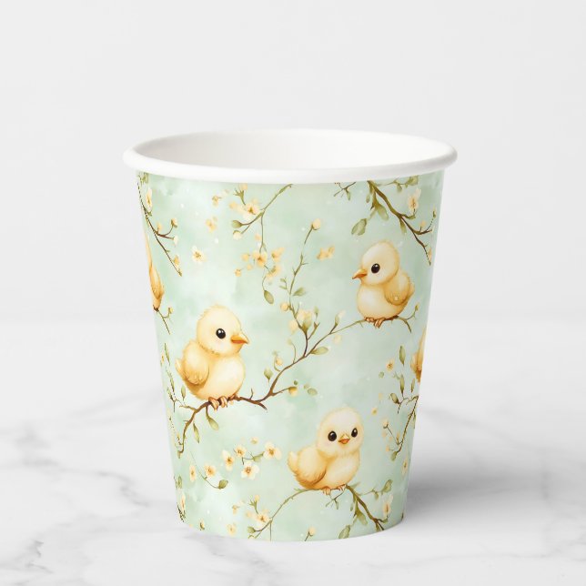 Niedliches Baby Chicks Minze Grün Frühling Blumenm Pappbecher (Vorderseite)