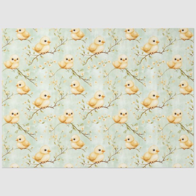 Niedliches Baby Chicks Minze Grün Frühling Blumenm Seidenpapier (Vorderseite)