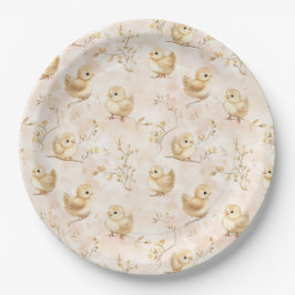 Niedliches Baby Chicks Pink Wasserfarbmuster Pappteller