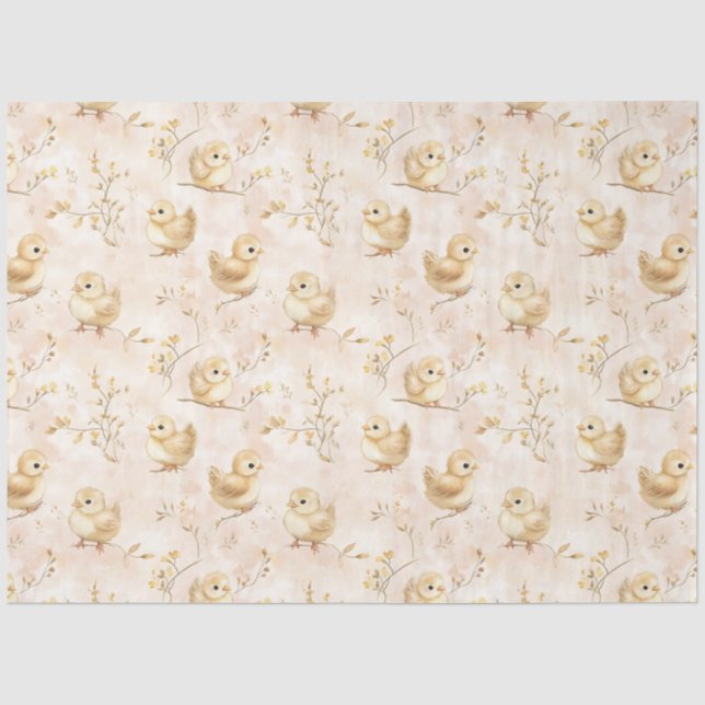 Niedliches Baby Chicks Pink Wasserfarbmuster Seidenpapier (Vorderseite)