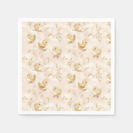 Niedliches Baby Chicks Pink Wasserfarbmuster Serviette