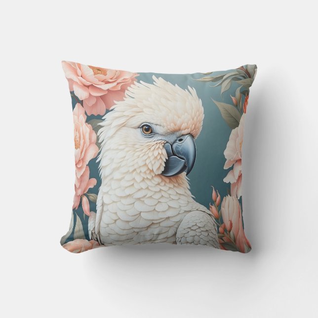 Niedliches Baby Cockatop Parrot Soft Pink Blume Kissen (Vorderseite)