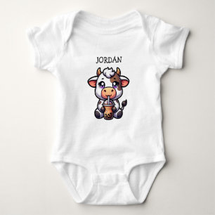 Niedliches Baby Cow trinken Boba Kawaii Cartoon Strampler