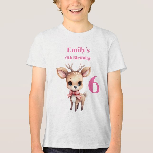 Niedliches Baby Deer Cartoon Illustration Geburtst Tri-Blend Shirt (Vorderseite)