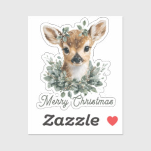 Niedliches Baby Deer Frohe Weihnachten - Aquarell Aufkleber