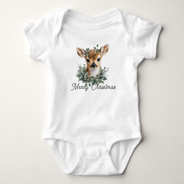 Niedliches Baby Deer Frohe Weihnachten - Aquarell  Baby Strampler (Vorderseite)