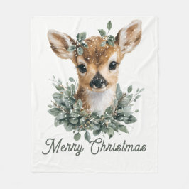 Niedliches Baby Deer Frohe Weihnachten - Aquarell  Fleecedecke