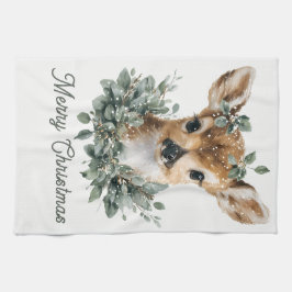 Niedliches Baby Deer Frohe Weihnachten - Aquarell  Geschirrtuch