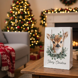 Niedliches Baby Deer Frohe Weihnachten - Aquarell  Mittlere Geschenktüte