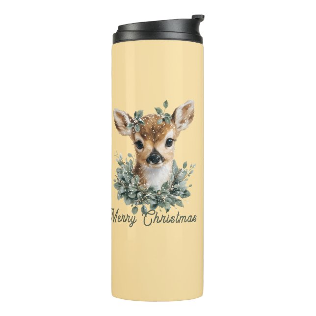 Niedliches Baby Deer Frohe Weihnachten - Aquarell  Thermosbecher (Nach links gedreht)