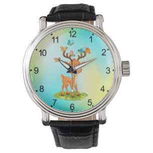 Niedliches Baby Deer mit Butterflets Armbanduhr