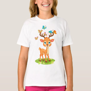 Niedliches Baby Deer mit Butterflets T-Shirt