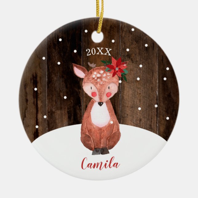 Niedliches Baby Deer Personalisiert Baby's First C Keramik Ornament (Vorne)