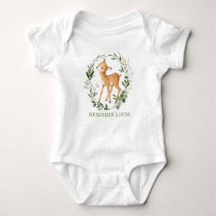 Niedliches Baby Deer Woodland Grüne 1. Geburtstag Baby Strampler