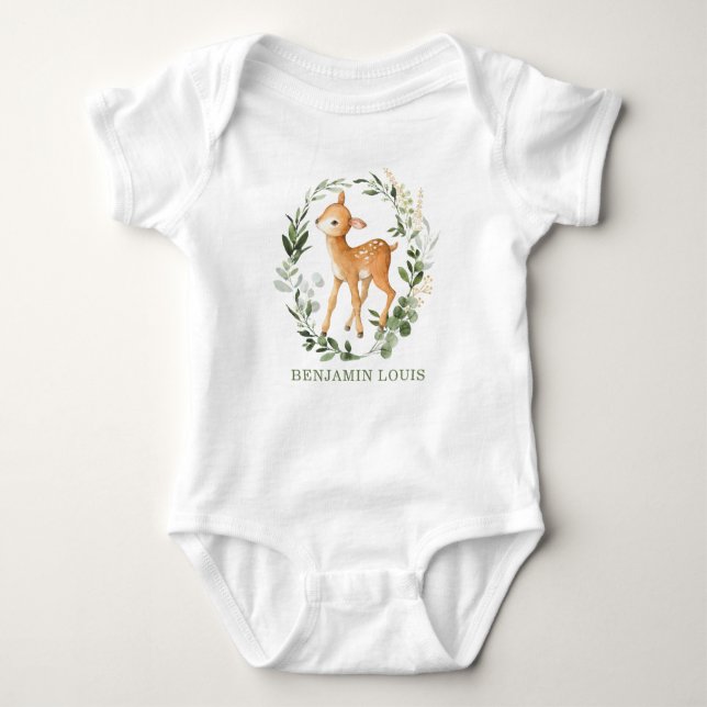 Niedliches Baby Deer Woodland Grüne 1. Geburtstag Baby Strampler (Vorderseite)