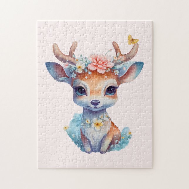 Niedliches Baby Deh mit Antlern und Blume (Vertikal)