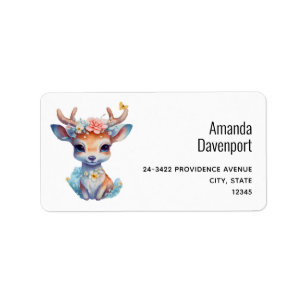 Niedliches Baby Deh mit Antlern und Blume Adresse Adressaufkleber