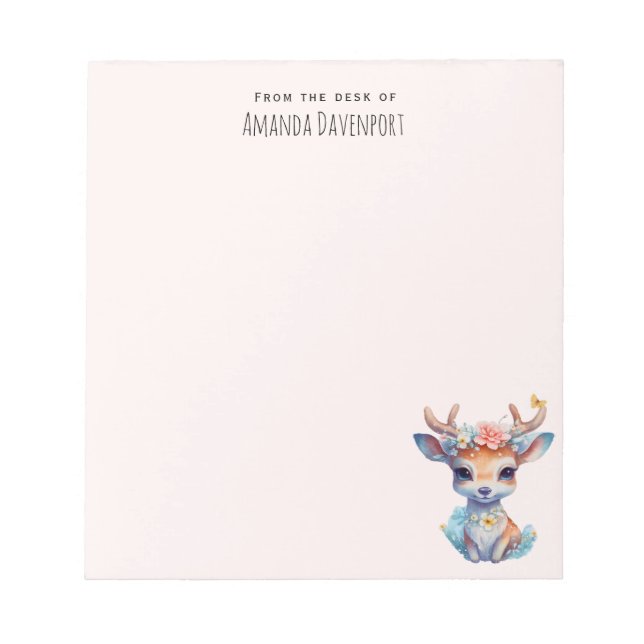Niedliches Baby Deh mit Antlern und Blume Notizblock (Vorderseite)