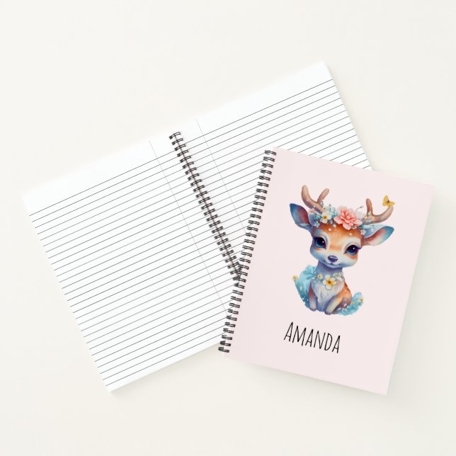 Niedliches Baby Deh mit Antlern und Blume Notizbuch (Innenseite)