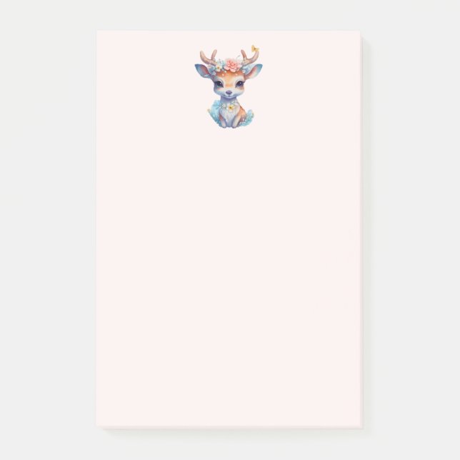 Niedliches Baby Deh mit Antlern und Blume Post-it Klebezettel (Vorderseite)