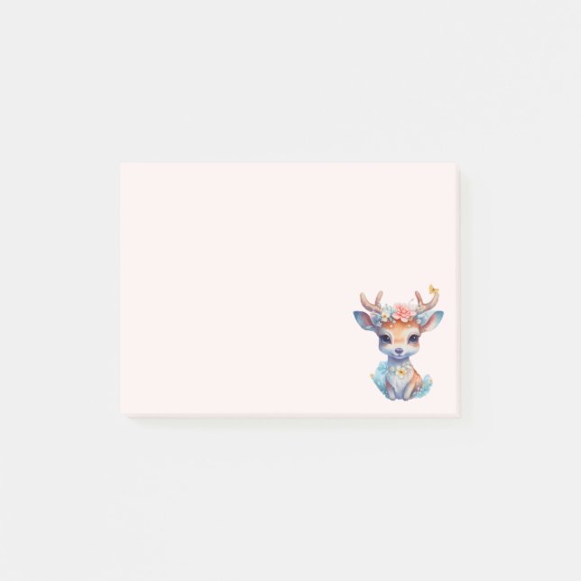 Niedliches Baby Deh mit Antlern und Blume Post-it Klebezettel (Vorderseite)
