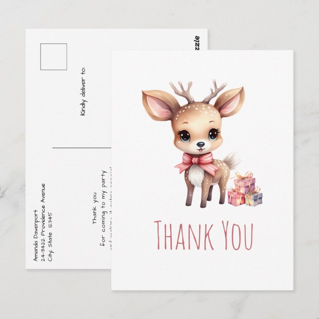 Niedliches Baby Deh mit Geschenken Vielen Dank Postkarte (Vorne/Hinten)