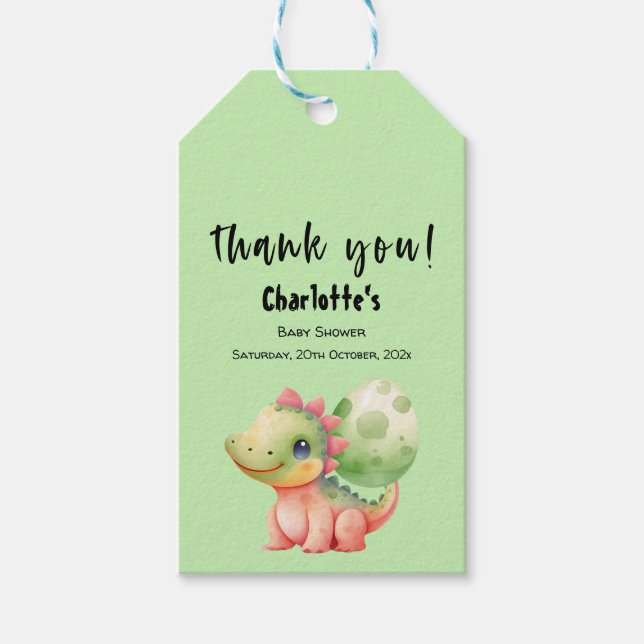 Niedliches Baby Dinosaur Babydusche Geschenkanhänger (Vorderseite)