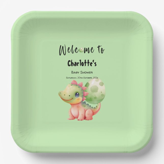 Niedliches Baby Dinosaur Babydusche Pappteller (Vorderseite)